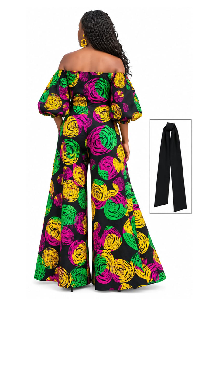 Nya Wide Leg Jumpsuit Off Shoulder Puff Sleeve Outfit