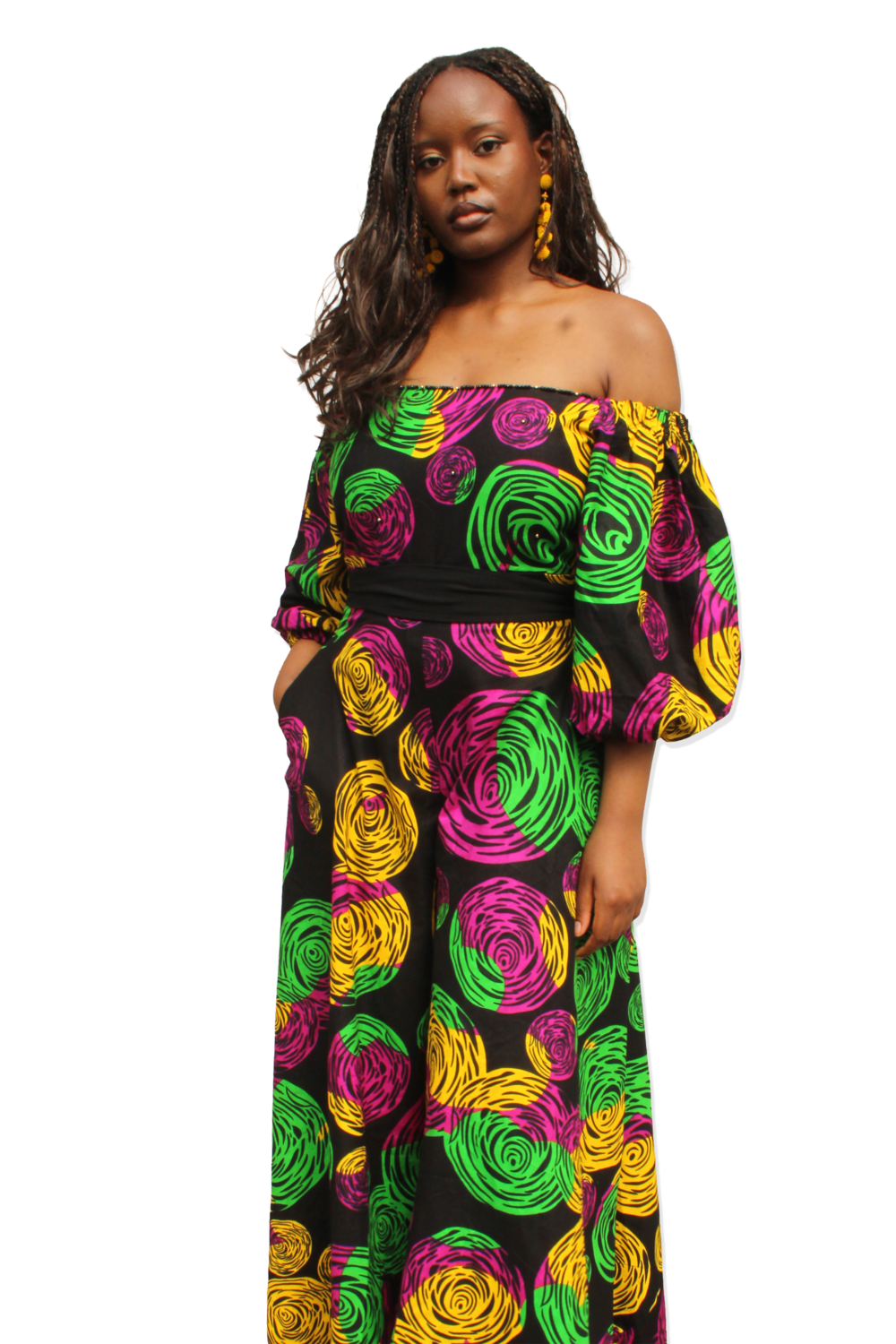 Nya Wide Leg Jumpsuit Off Shoulder Puff Sleeve Outfit