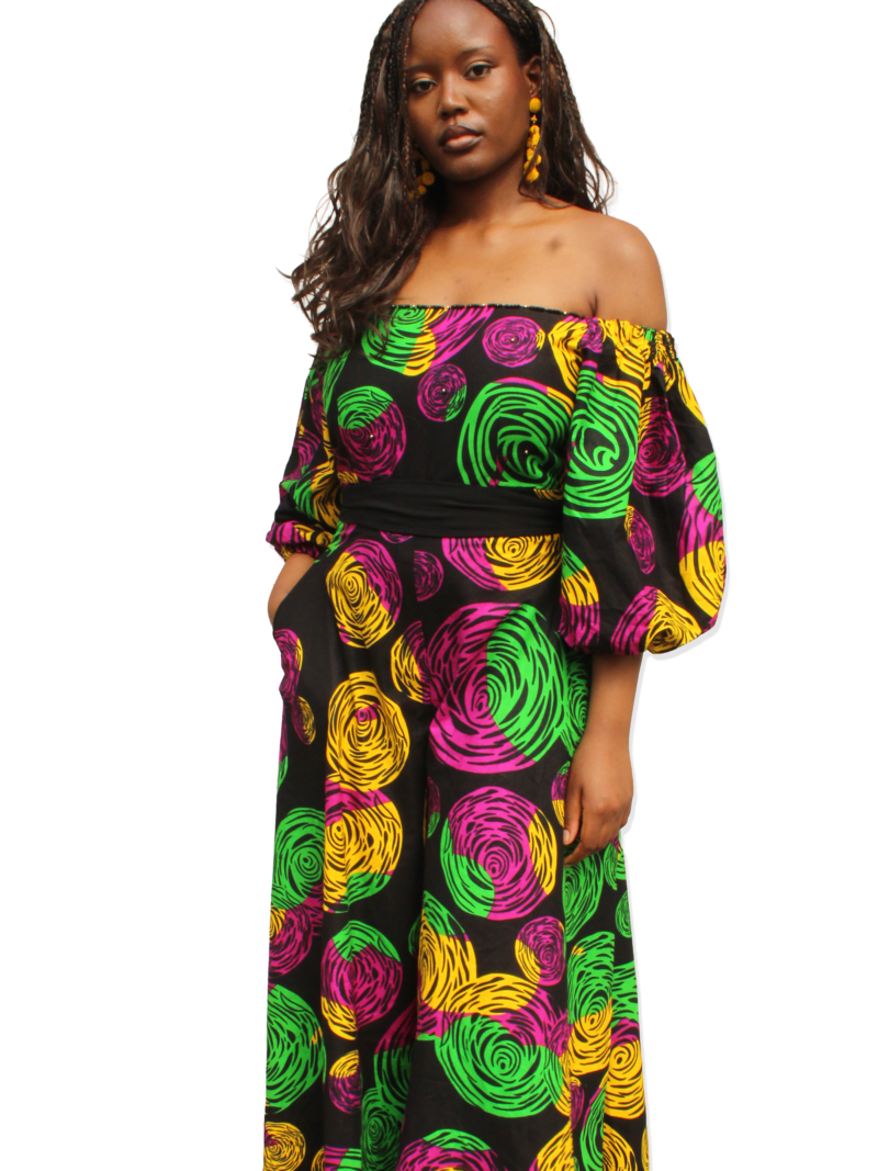 Nya Wide Leg Jumpsuit Off Shoulder Puff Sleeve Outfit