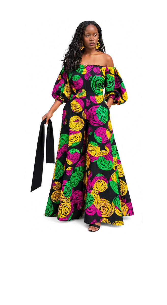 Nya Wide Leg Jumpsuit Off Shoulder Puff Sleeve Outfit