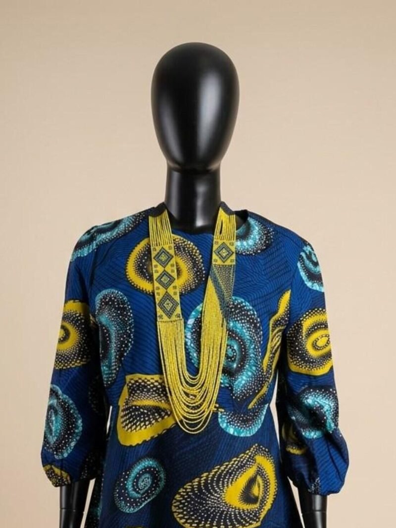 Handmade Yellow Black Beaded Statement Necklace and Earrings Set