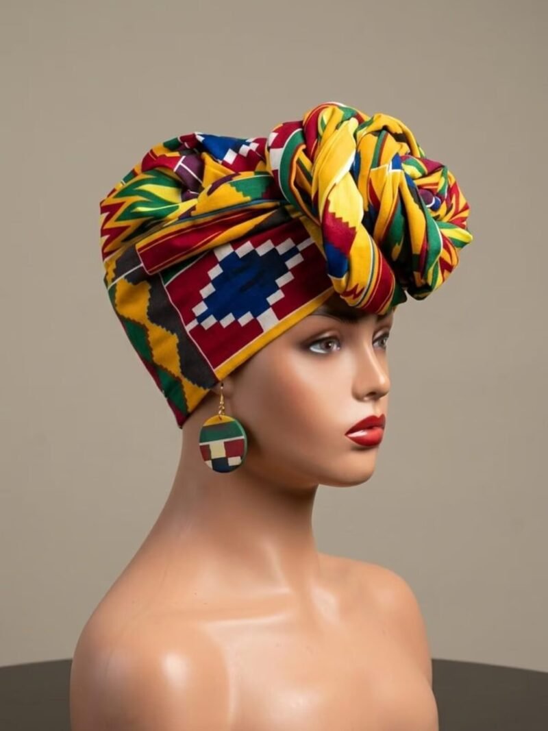 African Ankara Headwrap with matching earrings
