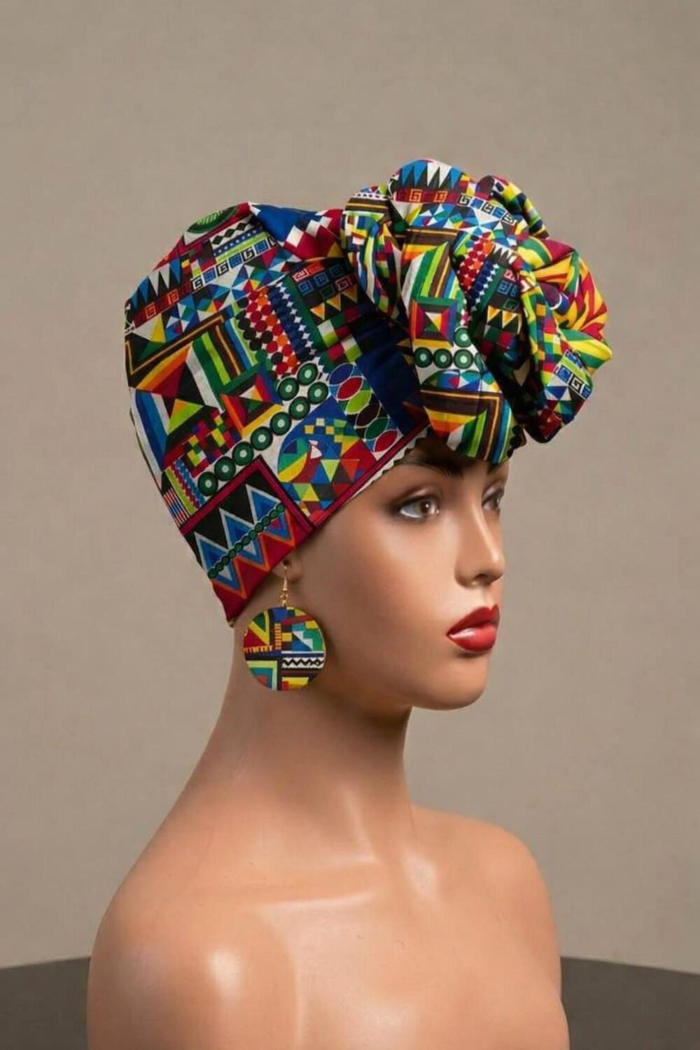 African Ankara Headwrap with matching earrings