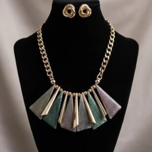Bold Geometric Pendant Necklace Set | Gold Tone African Style Jewelry