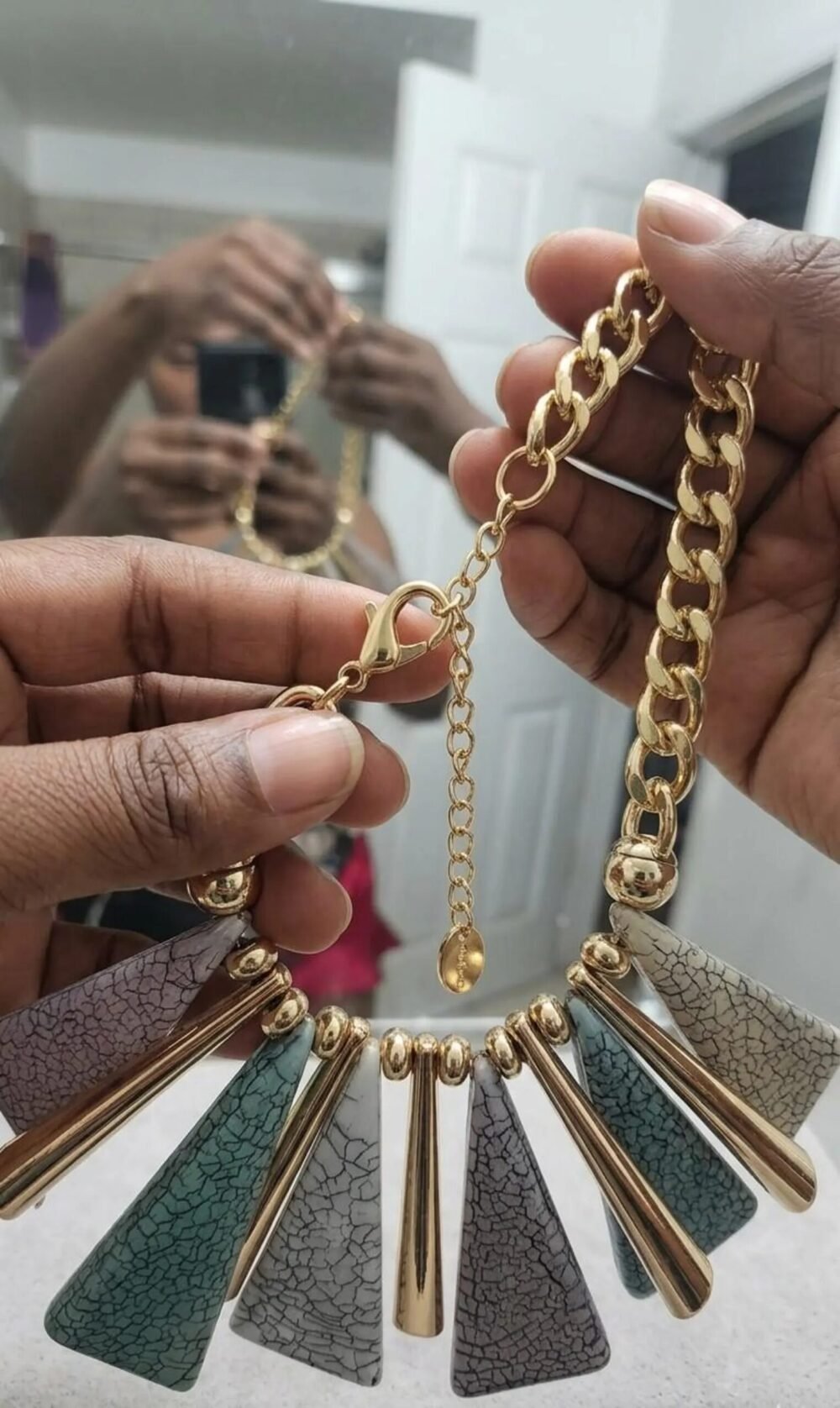 Bold Geometric Pendant Necklace Set | Gold Tone African Style Jewelry