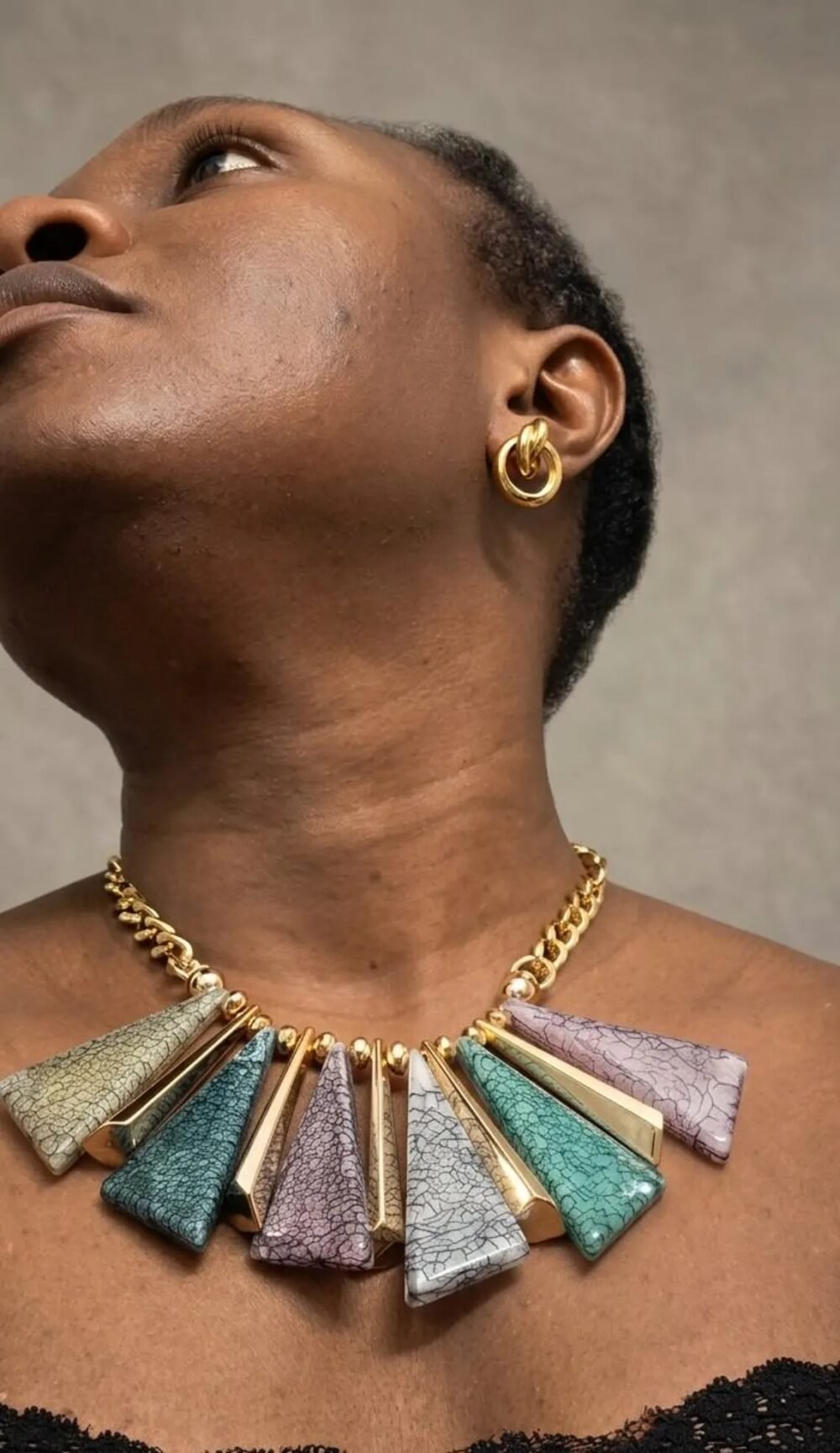 Bold Geometric Pendant Necklace Set | Gold Tone African Style Jewelry
