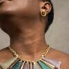 Bold Geometric Pendant Necklace Set | Gold Tone African Style Jewelry