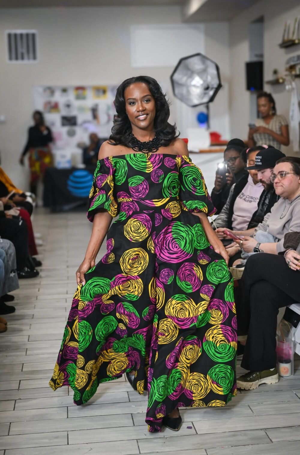 Ankara Print Wide Leg Jumpsuit | Off Shoulder Puff Sleeve Outfit, Matching Earrings